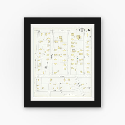 Old map wall art mockup — black gallery frame with white mat — Sanborn Fire Insurance Map from Natick, Middlesex County, Massachusetts (1909), Sheet #0017