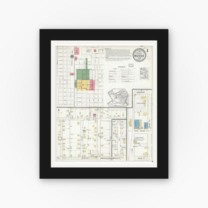 Old map wall art mockup — black gallery frame with white mat — Sanborn Fire Insurance Map from Winters, Runnels County, Texas (1917) - Complete Map Set