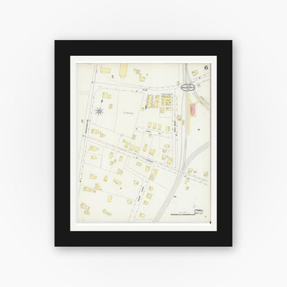 Old map wall art mockup — black gallery frame with white mat — Sanborn Fire Insurance Map from Braintree, Norfolk County, Massachusetts (1896), Sheet #0006