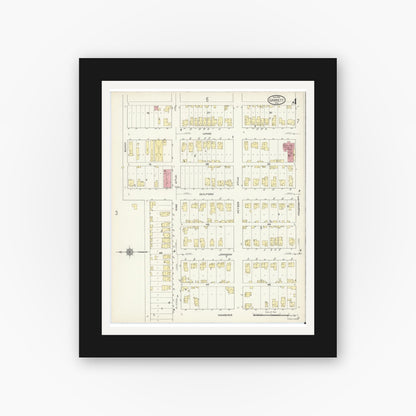 Old map wall art mockup — black gallery frame with white mat — Sanborn Fire Insurance Map from Garrett, De Kalb County, Indiana (1914), Sheet #0004