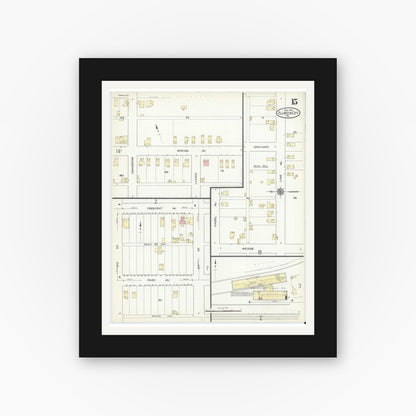 Old map wall art mockup — black gallery frame with white mat — Sanborn Fire Insurance Map from Ellwood City, Lawrence County, Pennsylvania (1914), Sheet #0015