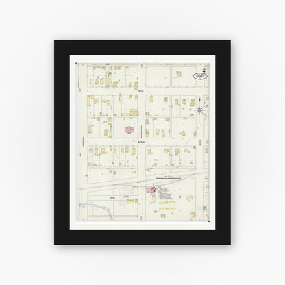 Old map wall art mockup — black gallery frame with white mat — Sanborn Fire Insurance Map from Sidney, Champaign County, Illinois (1898), Sheet #0002
