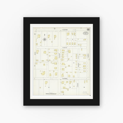 Old map wall art mockup — black gallery frame with white mat — Sanborn Fire Insurance Map from Paris, Lamar County, Texas (1897), Sheet #0012