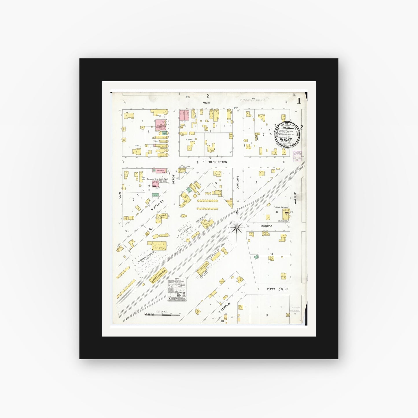 Old map wall art mockup — black gallery frame with white mat — Sanborn Fire Insurance Map from Altona, Knox County, Illinois (1901) - Complete Map Set