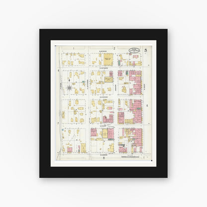 Old map wall art mockup — black gallery frame with white mat — Sanborn Fire Insurance Map from Litchfield, Montgomery County, Illinois (1905), Sheet #0005