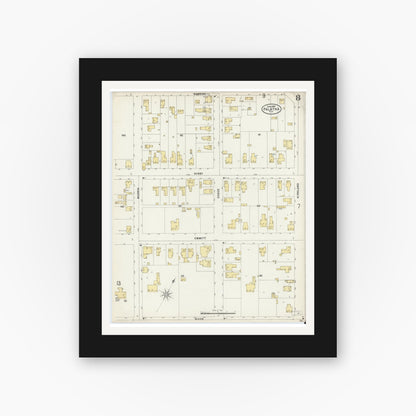 Old map wall art mockup — black gallery frame with white mat — Sanborn Fire Insurance Map from Palatka, Putnam County, Florida (1897), Sheet #0008