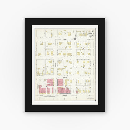 Old map wall art mockup — black gallery frame with white mat — Sanborn Fire Insurance Map from Mexia, Limestone County, Texas (1911), Sheet #0003