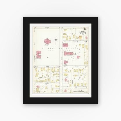 Old map wall art mockup — black gallery frame with white mat — Sanborn Fire Insurance Map from Greencastle, Putnam County, Indiana (1913), Sheet #0010