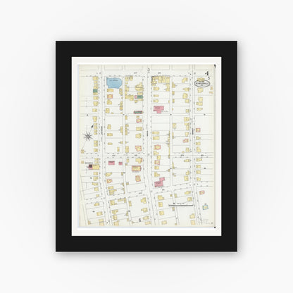 Old map wall art mockup — black gallery frame with white mat — Sanborn Fire Insurance Map from Reynoldsville, Jefferson County, Pennsylvania (1906), Sheet #0004