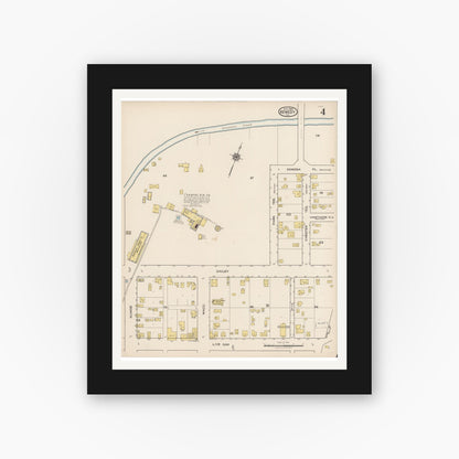 Old map wall art mockup — black gallery frame with white mat — Sanborn Fire Insurance Map from Kenedy, Karnes County, Texas (1922), Sheet #0004