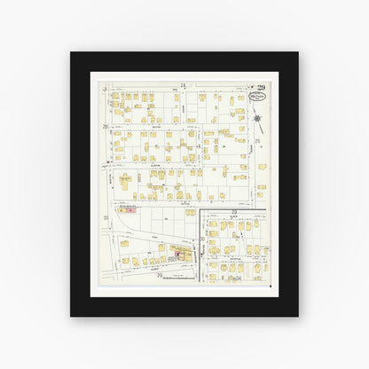 Old map wall art mockup — black gallery frame with white mat — Sanborn Fire Insurance Map from Waltham, Middlesex County, Massachusetts (1911), Sheet #0029