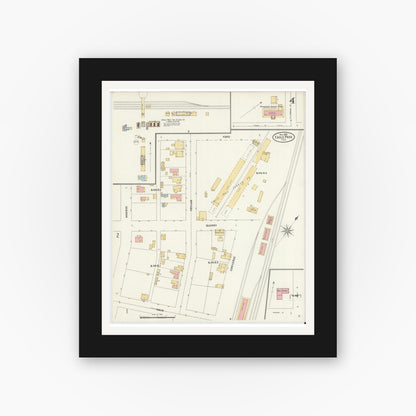 Old map wall art mockup — black gallery frame with white mat — Sanborn Fire Insurance Map from Eagle Pass, Maverick County, Texas (1905), Sheet #0004