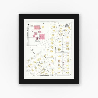 Old map wall art mockup — black gallery frame with white mat — Sanborn Fire Insurance Map from Morton, Tazewell County, Illinois (1926), Sheet #0006