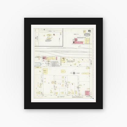Old map wall art mockup — black gallery frame with white mat — Sanborn Fire Insurance Map from McKinney, Collin County, Texas (1914), Sheet #0010