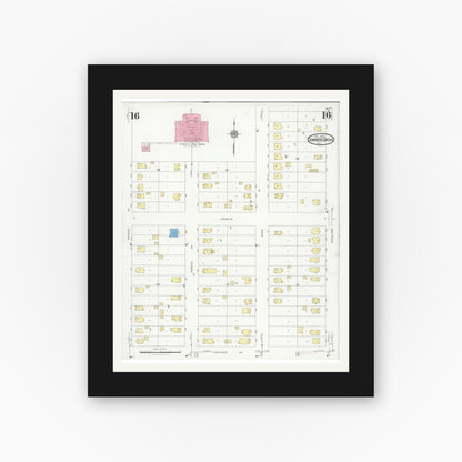 Old map wall art mockup — black gallery frame with white mat — Sanborn Fire Insurance Map from Downers Grove, Dupage County, Illinois (1927), Sheet #0016