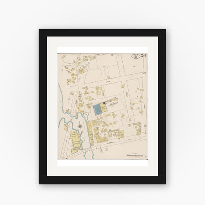 Old map wall art mockup — black gallery frame with white mat — Sanborn Fire Insurance Map from Hilo, Hawaii County, Hawaii (1921), Sheet #0024