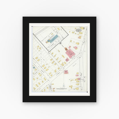 Old map wall art mockup — black gallery frame with white mat — Sanborn Fire Insurance Map from Plymouth, Wayne County, Michigan (1918), Sheet #0002