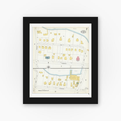 Old map wall art mockup — black gallery frame with white mat — Sanborn Fire Insurance Map from Melrose, Middlesex County, Massachusetts (1903), Sheet #0007