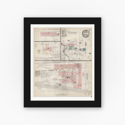 Old map wall art mockup — black gallery frame with white mat — Sanborn Fire Insurance Map from Batavia, Genesee County, New York (1884) - Complete Map Set