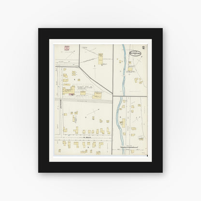 Old map wall art mockup — black gallery frame with white mat — Sanborn Fire Insurance Map from Bainbridge, Chenango County, New York (1891), Sheet #0002