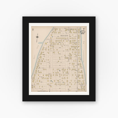 Old map wall art mockup — black gallery frame with white mat — Sanborn Fire Insurance Map from Hull, Plymouth County, Massachusetts (1922), Sheet #0007