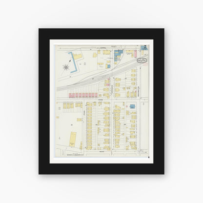 Old map wall art mockup — black gallery frame with white mat — Sanborn Fire Insurance Map from Bristol, Bucks County, Pennsylvania (1894), Sheet #0007