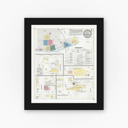 Old map wall art mockup — black gallery frame with white mat — Sanborn Fire Insurance Map from Metropolis, Massac County, Illinois (1910), Sheet #0001