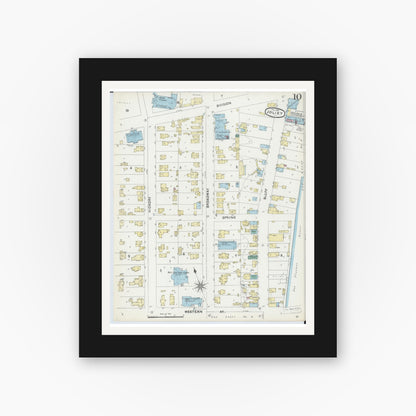 Old map wall art mockup — black gallery frame with white mat — Sanborn Fire Insurance Map from Joliet, Will County, Illinois (1891), Sheet #0010