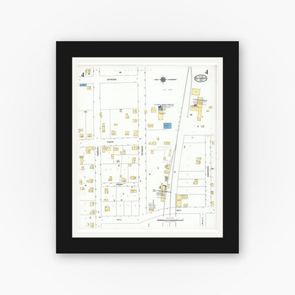 Old map wall art mockup — black gallery frame with white mat — Sanborn Fire Insurance Map from Seymour, Outagamie County, Wisconsin (1923), Sheet #0004