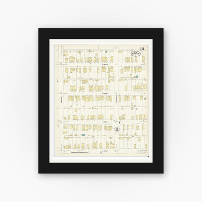 Old map wall art mockup — black gallery frame with white mat — Sanborn Fire Insurance Map from Nanticoke, Luzerne County, Pennsylvania (1907), Sheet #0010