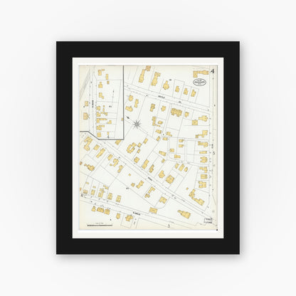 Old map wall art mockup — black gallery frame with white mat — Sanborn Fire Insurance Map from Andover, Essex County, Massachusetts (1901), Sheet #0004