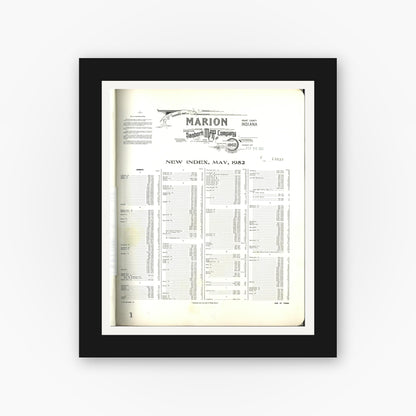Old map wall art mockup — black gallery frame with white mat — Sanborn Fire Insurance Map from Marion, Grant County, Indiana (1952), Sheet #0001