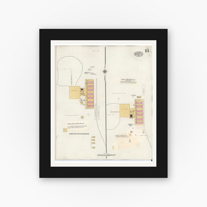 Old map wall art mockup — black gallery frame with white mat — Sanborn Fire Insurance Map from Ferris, Ellis County, Texas (1941), Sheet #0013