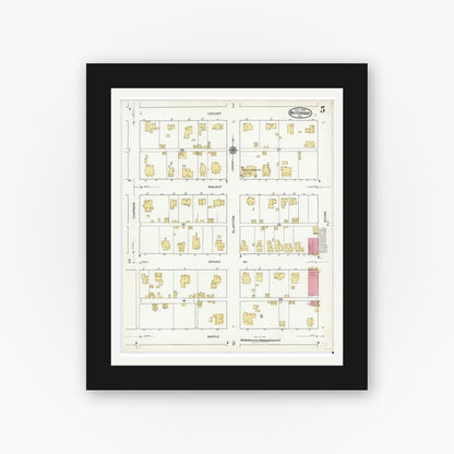 Old map wall art mockup — black gallery frame with white mat — Sanborn Fire Insurance Map from Whitewright, Grayson County, Texas (1920), Sheet #0005