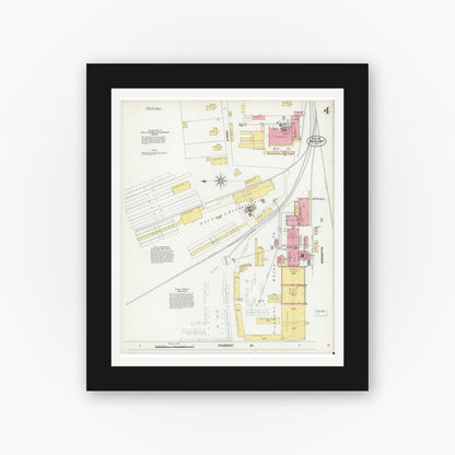 Old map wall art mockup — black gallery frame with white mat — Sanborn Fire Insurance Map from Hickory, Catawba County, North Carolina (1902), Sheet #0004