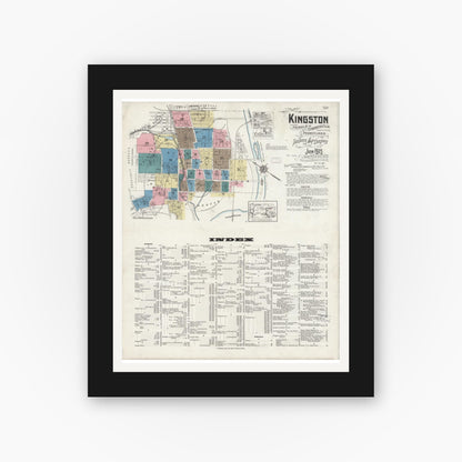 Old map wall art mockup — black gallery frame with white mat — Sanborn Fire Insurance Map from Kingston, Luzerne County, Pennsylvania (1925), Sheet #0001
