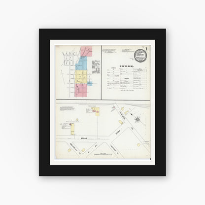 Old map wall art mockup — black gallery frame with white mat — Sanborn Fire Insurance Map from Harrisonburg, Independent Cities, Virginia (1891) - Complete Map Set