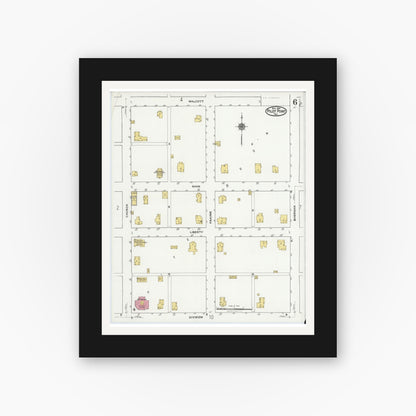 Old map wall art mockup — black gallery frame with white mat — Sanborn Fire Insurance Map from Pilot Point, Denton County, Texas (1921), Sheet #0006