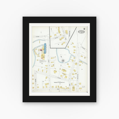 Old map wall art mockup — black gallery frame with white mat — Sanborn Fire Insurance Map from North Attleborough, Bristol County, Massachusetts (1904), Sheet #0002