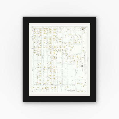Old map wall art mockup — black gallery frame with white mat — Sanborn Fire Insurance Map from Wolfe City, Hunt County, Texas (1934), Sheet #0003