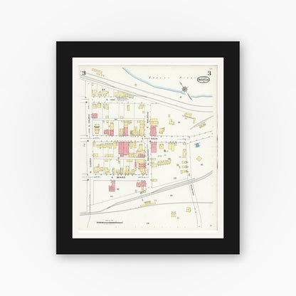 Old map wall art mockup — black gallery frame with white mat — Sanborn Fire Insurance Map from Wampum, Lawrence County, Pennsylvania (1925), Sheet #0003