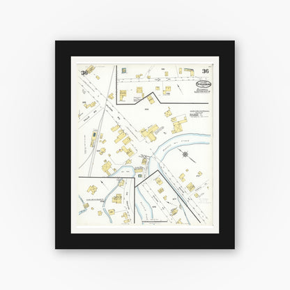 Old map wall art mockup — black gallery frame with white mat — Sanborn Fire Insurance Map from Stroudsburg, Monroe County, Pennsylvania (1923), Sheet #0036