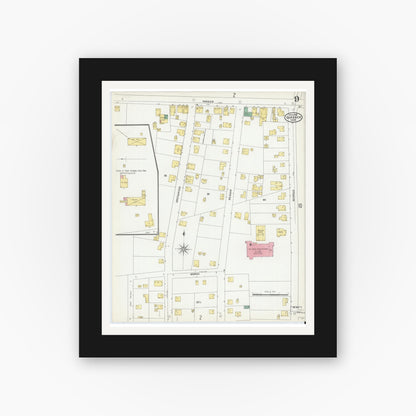 Old map wall art mockup — black gallery frame with white mat — Sanborn Fire Insurance Map from Gardner, Worcester County, Massachusetts (1905), Sheet #0009