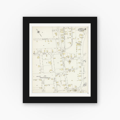 Old map wall art mockup — black gallery frame with white mat — Sanborn Fire Insurance Map from Oak Bluffs, Dukes County, Massachusetts (1914), Sheet #0008