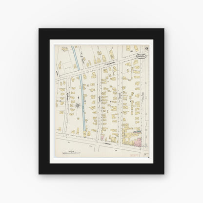 Old map wall art mockup — black gallery frame with white mat — Sanborn Fire Insurance Map from Waverly, Tioga County, New York (1888), Sheet #0006