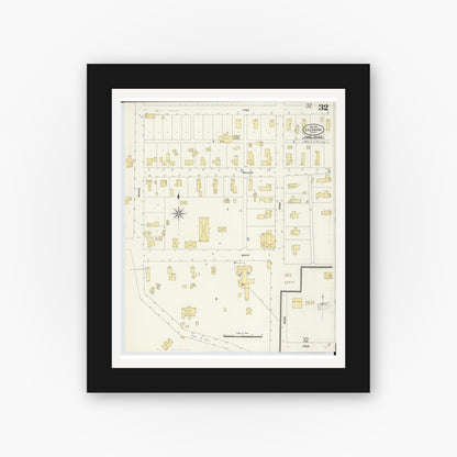 Old map wall art mockup — black gallery frame with white mat — Sanborn Fire Insurance Map from Escanaba, Delta County, Michigan (1906), Sheet #0032