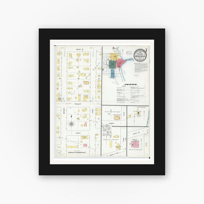 Old map wall art mockup — black gallery frame with white mat — Sanborn Fire Insurance Map from Harbor Beach, Huron County, Michigan (1909) - Complete Map Set