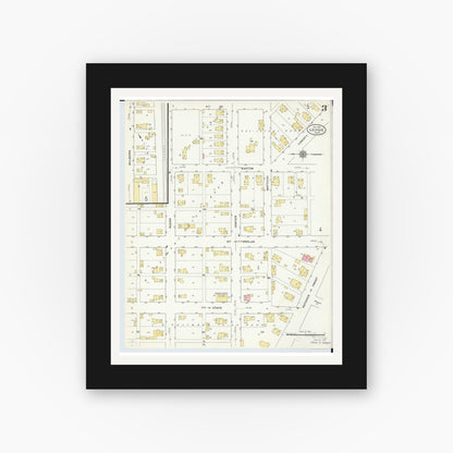 Old map wall art mockup — black gallery frame with white mat — Sanborn Fire Insurance Map from Leipsic, Putnam County, Ohio (1910), Sheet #0003