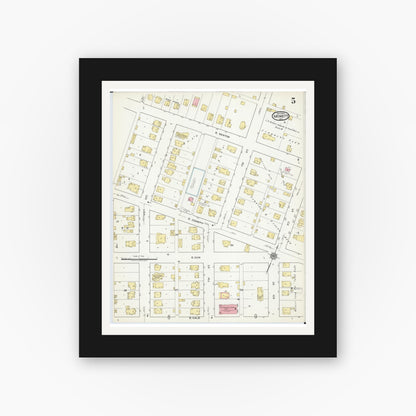Old map wall art mockup — black gallery frame with white mat — Sanborn Fire Insurance Map from Monett, Barry County, Missouri (1917), Sheet #0005
