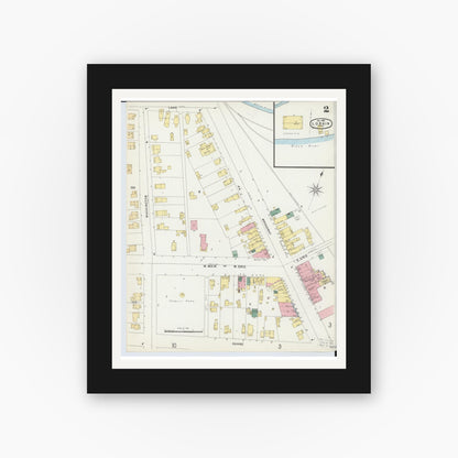 Old map wall art mockup — black gallery frame with white mat — Sanborn Fire Insurance Map from Lorain, Lorain County, Ohio (1896), Sheet #0002